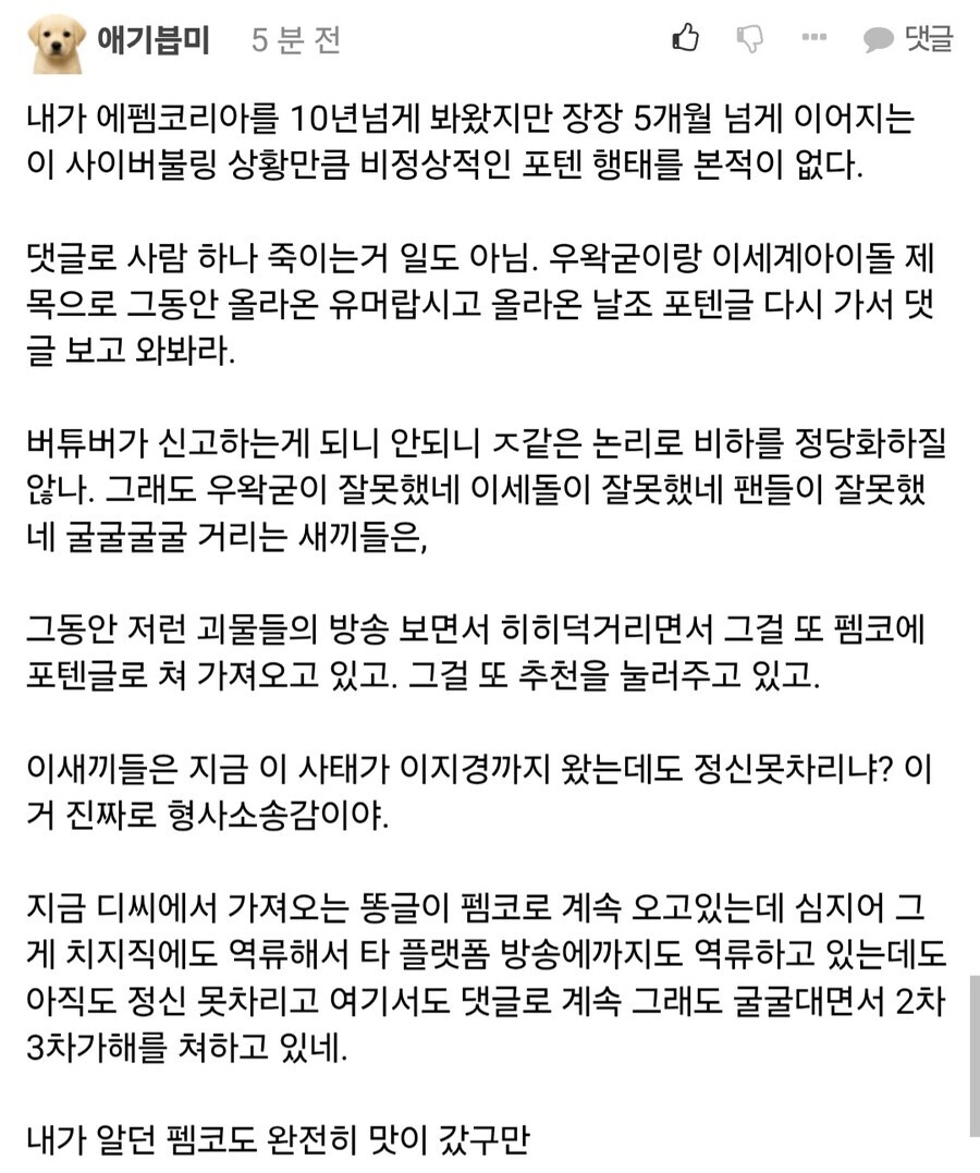 ㅇㅇㄱ)버튜버가 신고하는게 안되니 비하를 정당화하질 않나