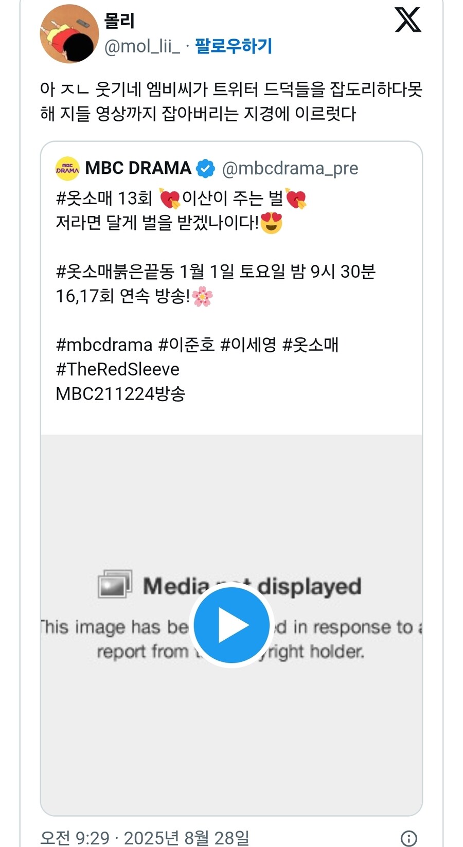 현재 트위터에서 난리난 공중파 드라마 저작권 단속 근황