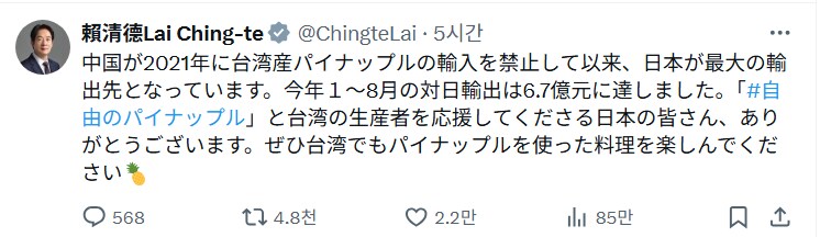 (트위터) 라이칭더 대만 총통의 현황_1.png