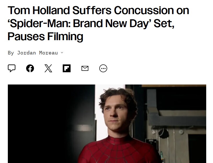 MCU)톰 홀랜드, 촬영 중 부상을 입어 뇌진탕 발생_1.png