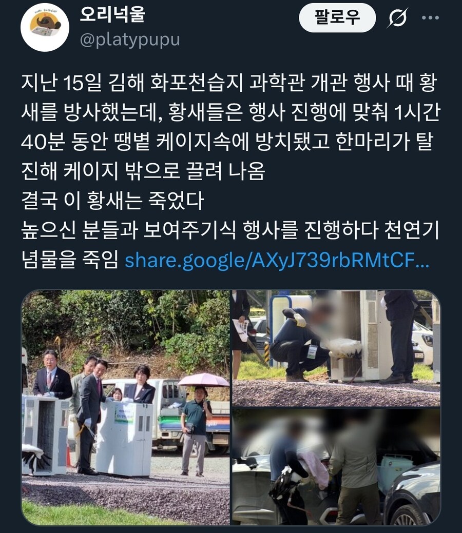 '높은 분' 모시고 땡볕 기념식....천연기념물 황새 폐사_2.jpg