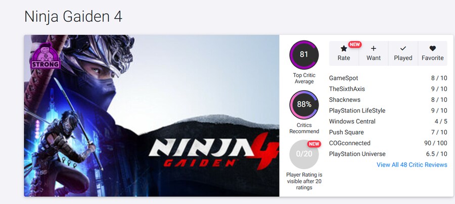 XS 닌자 가이덴 4 메타크리틱 & 오픈크리틱 등재_1.png