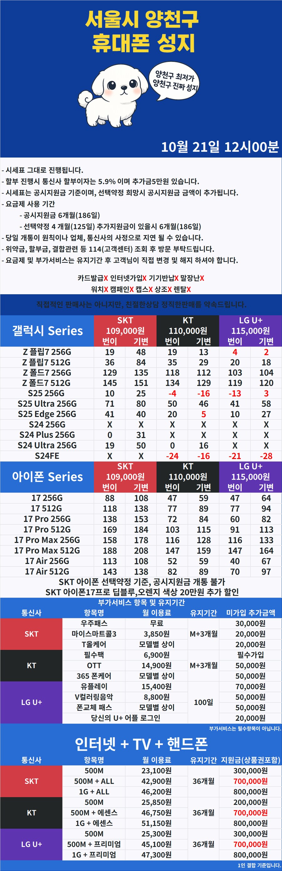 [휴대폰성지] 서울시 양천구 1등 시세표 10월 21일_1.png