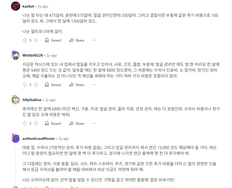 경마) 레딧 유저들이 정리한 말 유지비용_1.png