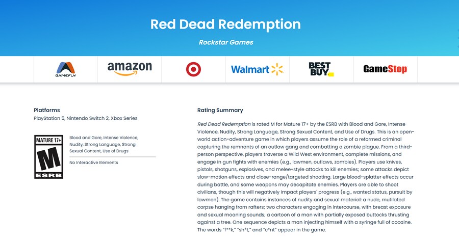 NS2판 레드 데드 리뎀션 1 미국 ESRB에서 심의 통과 확인_1.png