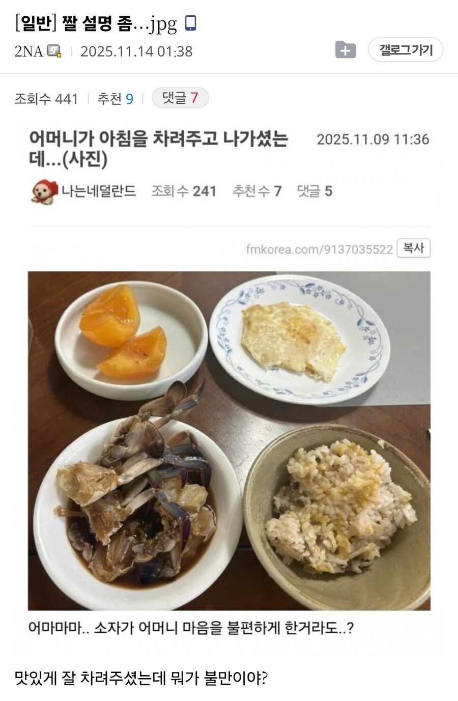 아침반찬 투정하는 펨코인_1.jpg