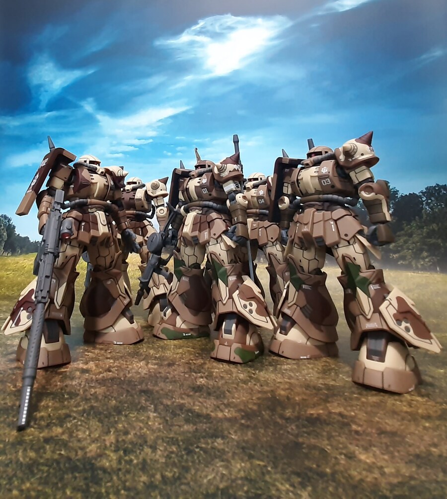 [아크릴 컬러 붓칠] 서던크로스 얼룩 자쿠 5체 모두 완료, 집합!_10.jpg