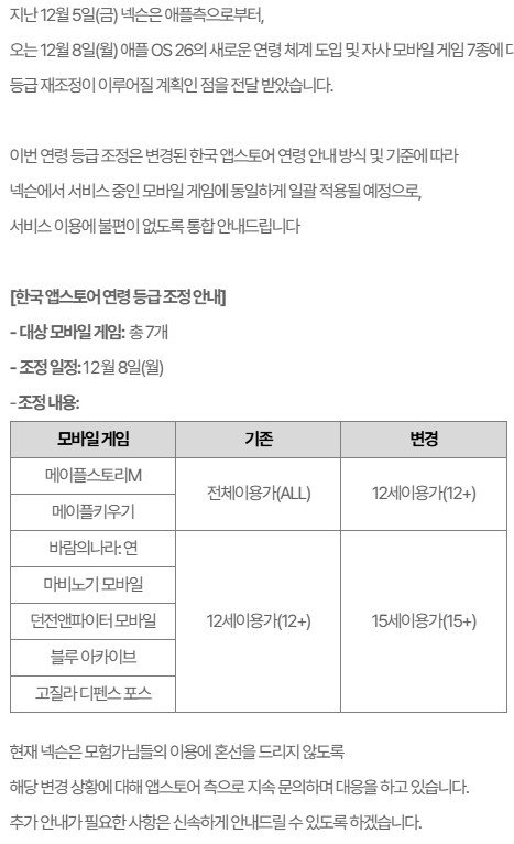 넥슨 모바일 게임들 연령제한 싹 다 올라가네_1.png