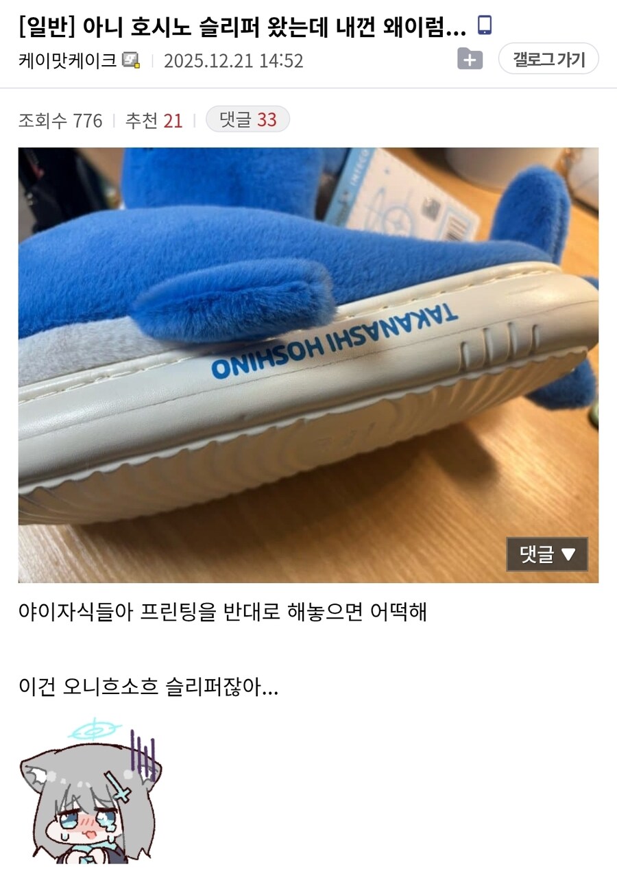 블루아카) 현재 호시노 슬리퍼 불량 이슈 근황_1.jpg