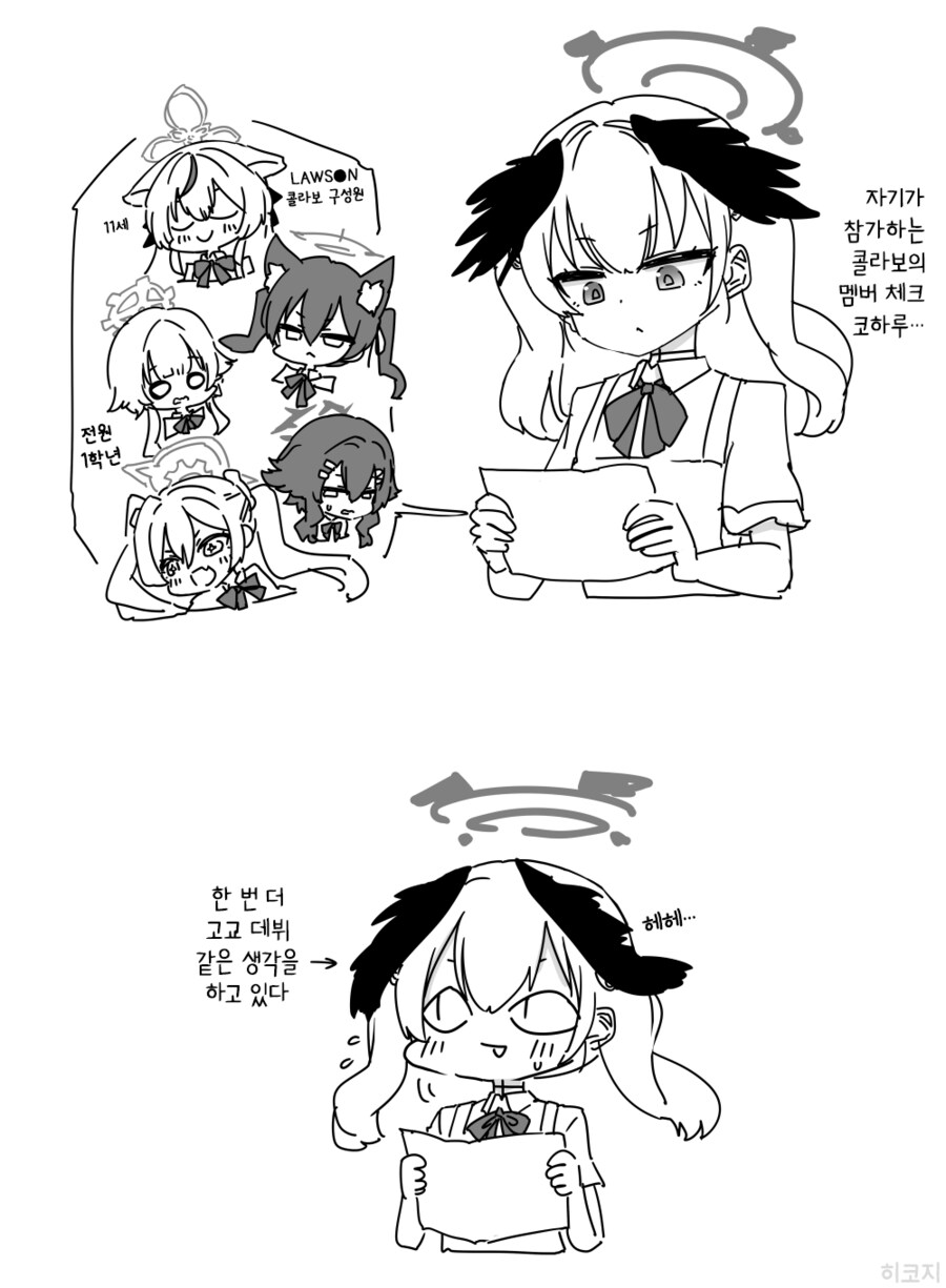 블루아카) 참가하는 콜라보 멤버 체크하는 코하루.manhwa_2.png