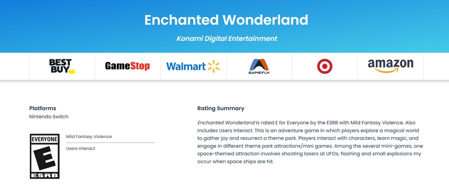 닌텐도 스위치용 코나미 미발표 게임 '인챈티드 원더랜드'가 ESRB에서 심의 통과_1.png