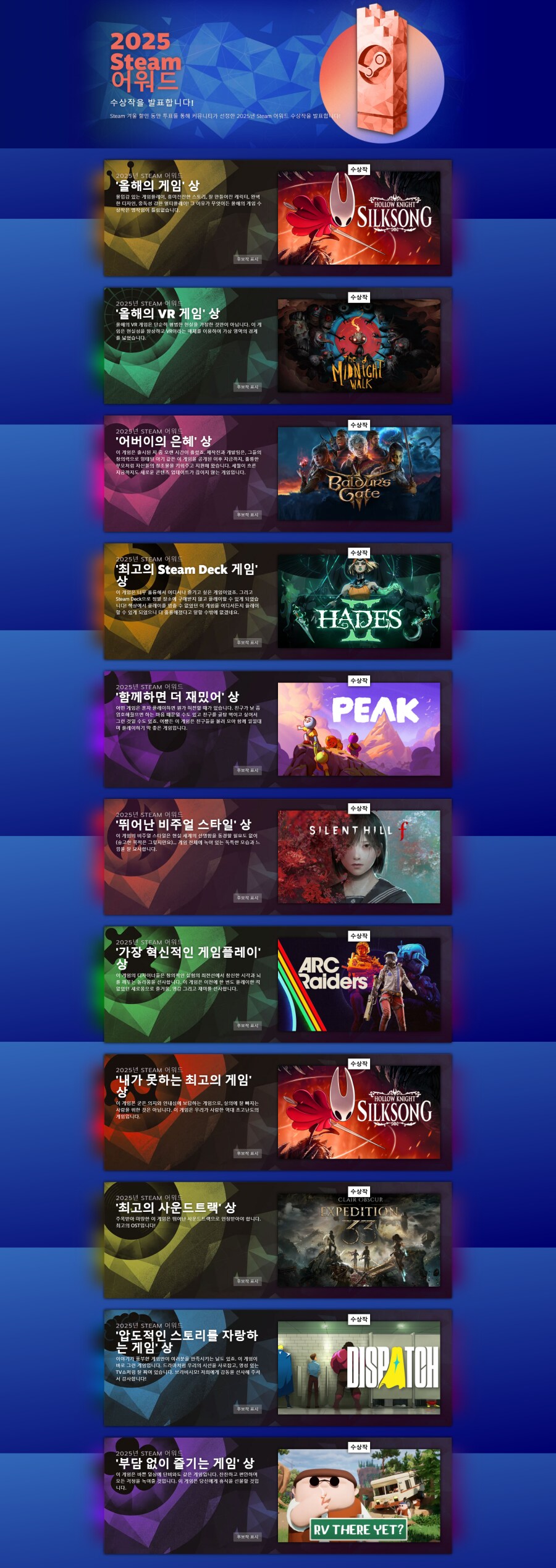 넥슨 '아크 레이더스' 스팀 혁신상, 올해의 게임은 '실크송'_1.png