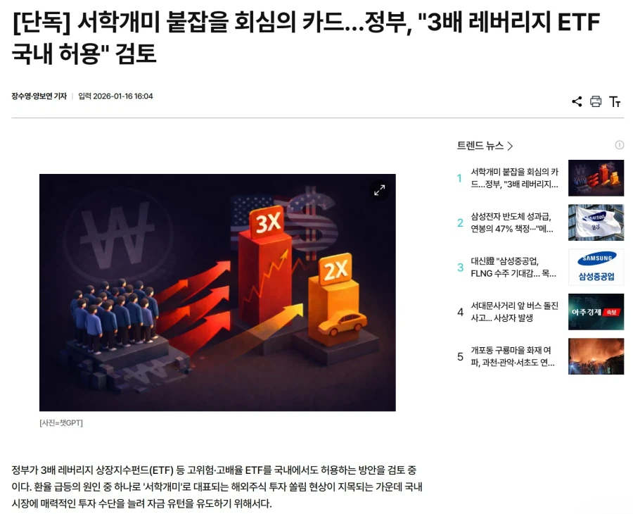 서학개미 붙잡을 회심의 카드…"3배 레버리지 ETF 국내 허용" 검토_1.webp