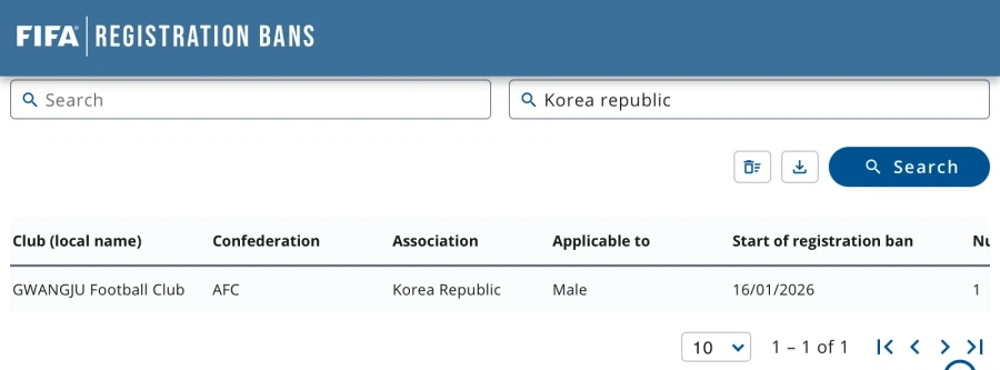 광주FC 등록금지징계 재이행기간 1월 16일 FIFA공시_1.webp