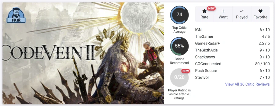 코드 베인 II 메타크리틱, 오픈크리틱 등재_3.webp