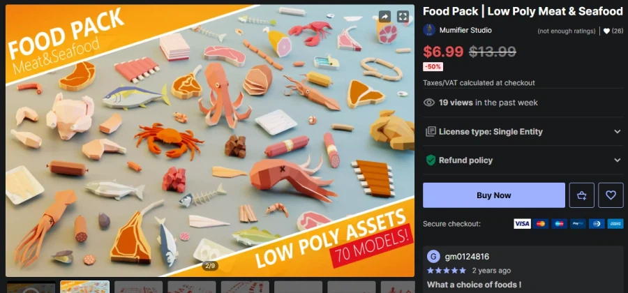 [에셋스토어] (무료) Food Pack | Low Poly Meat &..._1.webp