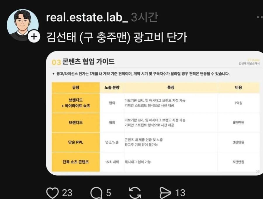 김선태(구 충주맨) 광고단가&nbsp;_1.webp