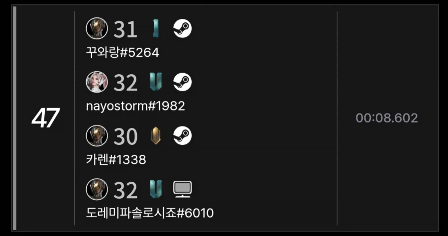 이번 홍게 도전 4인 파티 100위 안에 우리나라 분들 랭킹 입니다._4.webp