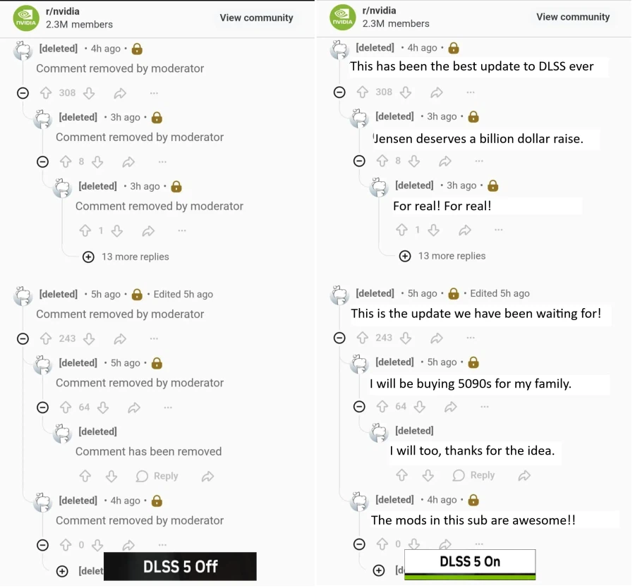엔비디아 서브레딧에서 DLSS 5에 대한 비판 게시글을 모조리 삭제 중_1.webp