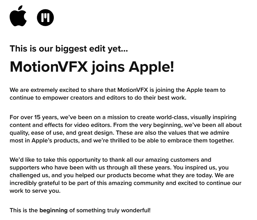 애플, 파이널 컷 프로 플러그인 회사 MotionVFX 인수_1.webp