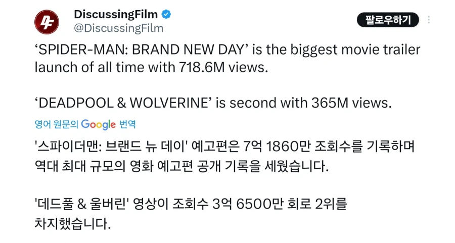 '스파이더맨: 브랜드 뉴 데이' 예고편이 역대 최대 규모의 조회수를 기록_1.webp