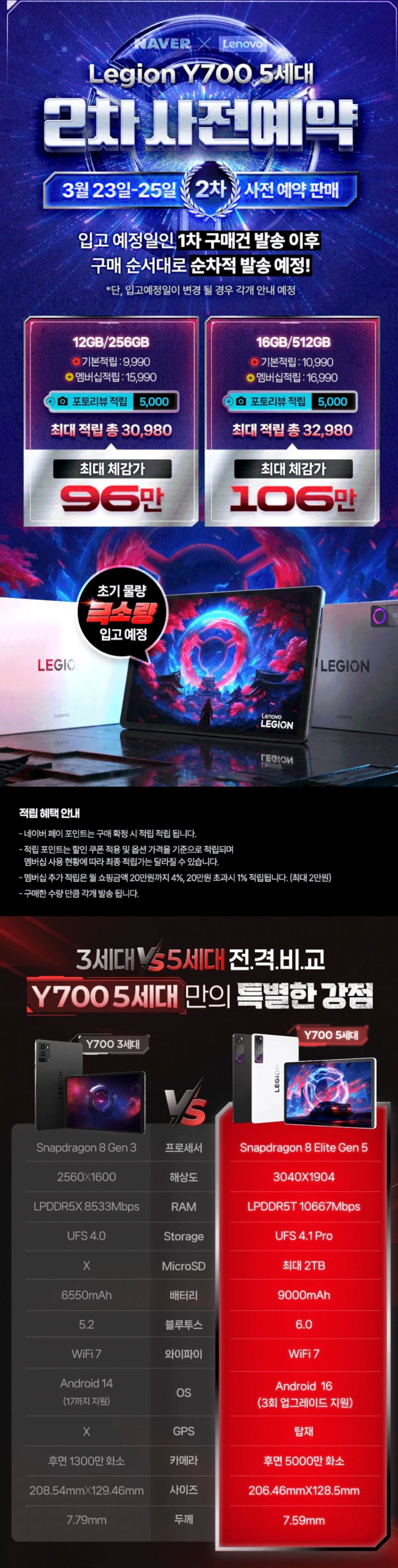 [네이버쇼핑] y700 5세대 2차 예약 96.9만원 네이버 멤버쉽데이_3.webp