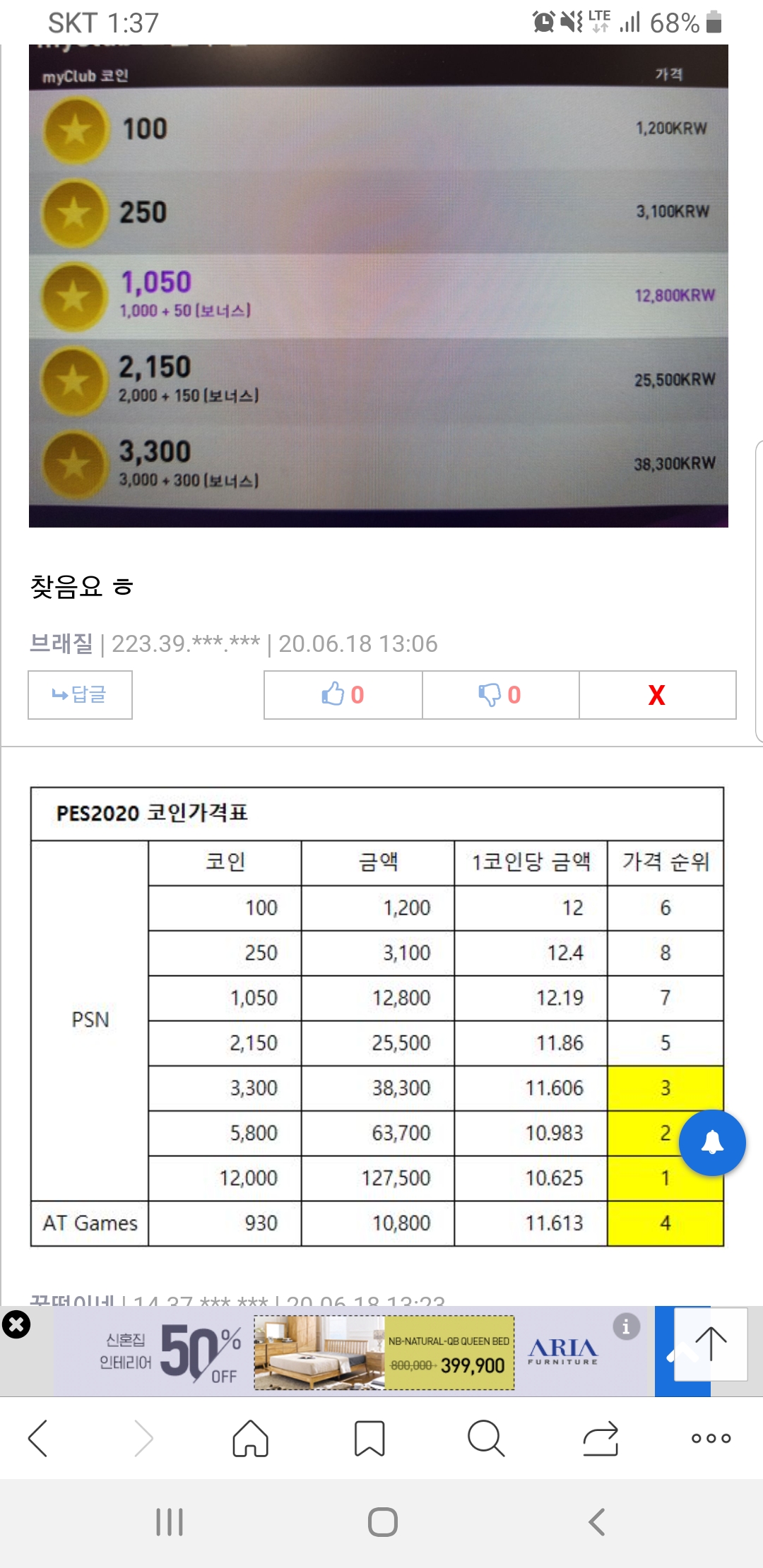 코인가격이 내렸네요