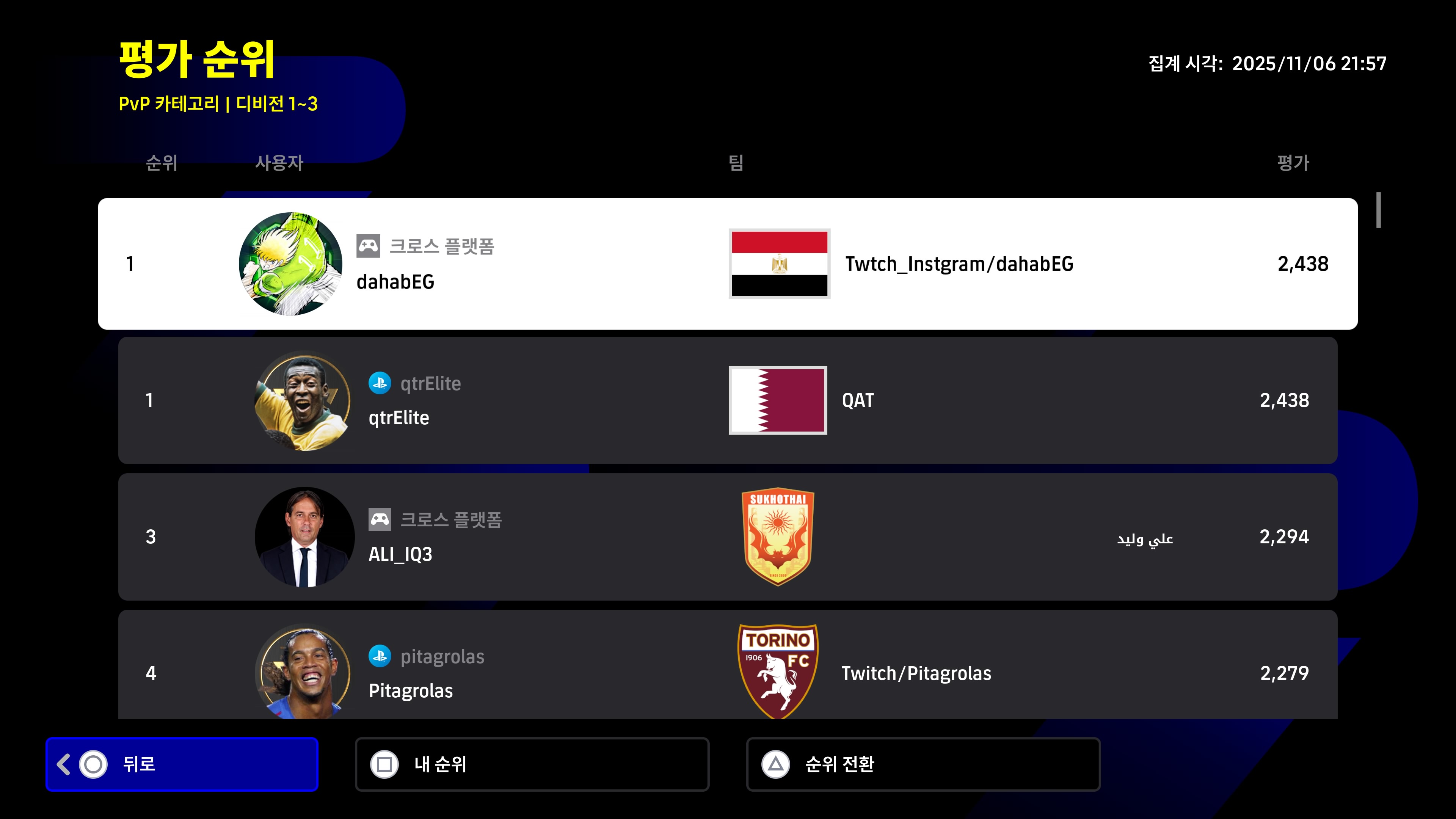 순위 e풋볼 2526 디비전 페이즈 3 한국인