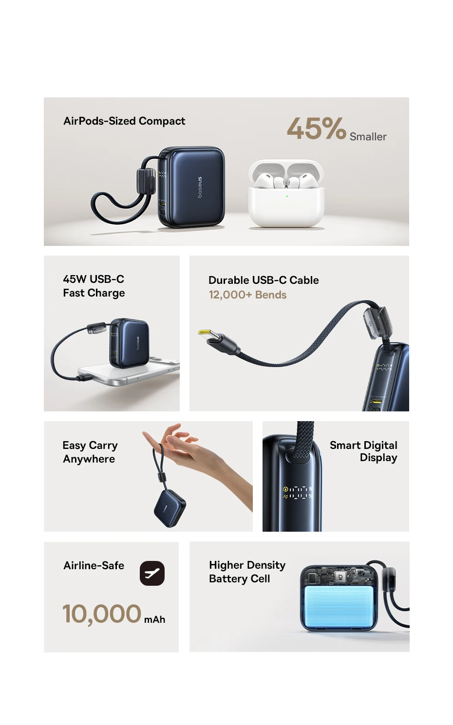 [알리] 베이스어스 45W 10000mAh 울트라 미니 파워뱅크 $20.78